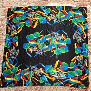 Vintage Rush Limbaugh 100% Silk Black Multicolor Leaf Print Scarf
